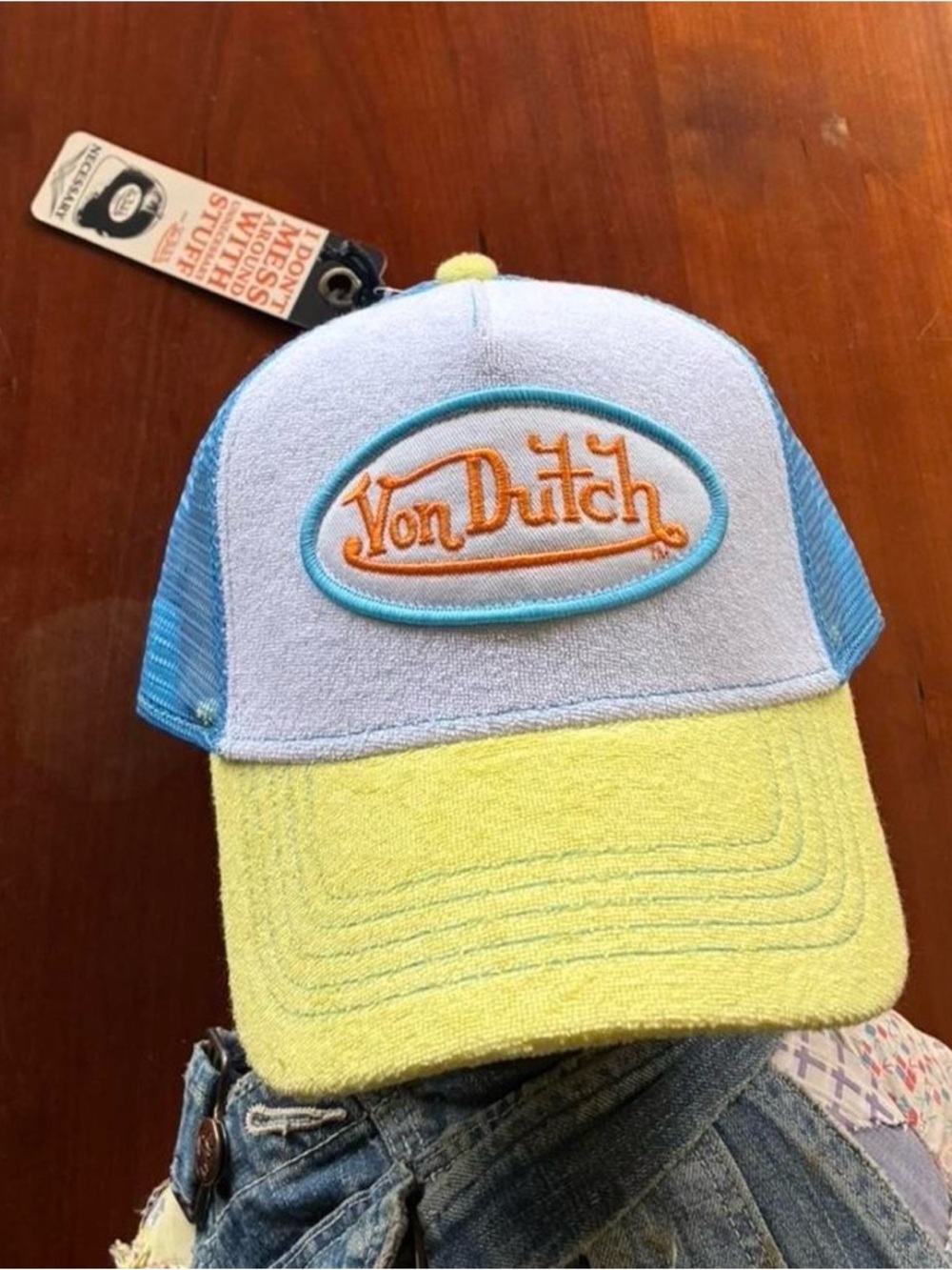 Von Dutch Turquoise & Yellow Trucker Cap with Orange Logo Tag